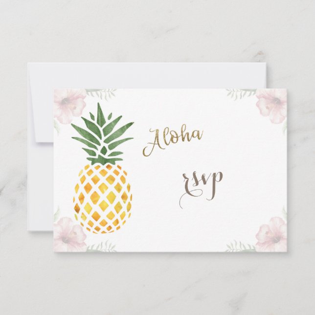 Aloha Tropical Pineapple Beach Wedding RSVP (Front)