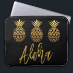 Aloha Tropical Pineapple Black and Gold Foil Laptop Sleeve<br><div class="desc">Aloha Faux Gold Typography and Tropical Pineapple Case is a fun in the sun style.</div>