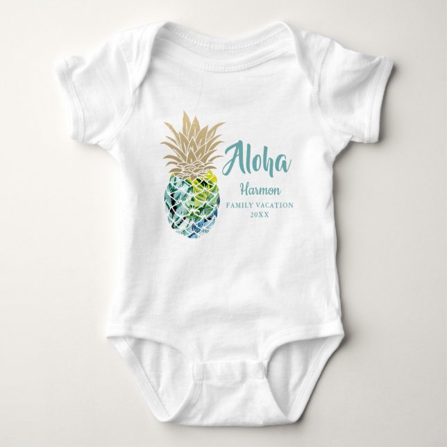 Aloha Tropical Pineapple Family Vacation Custom Baby Bodysuit (Front)