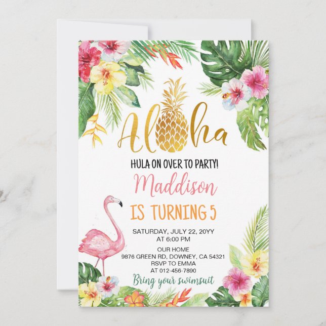 Aloha! Tropical Pineapple Girl Birthday Party Invitation (Front)