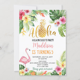 Aloha! Tropical Pineapple Girl Birthday Party Invitation