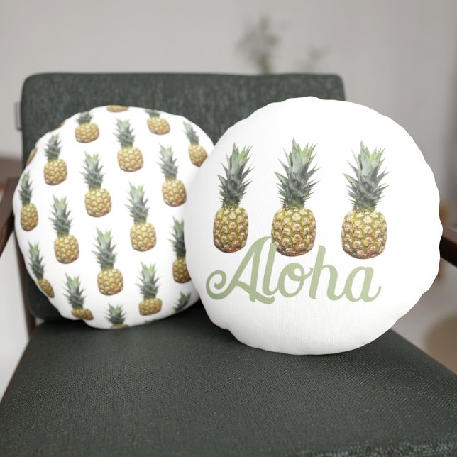 Aloha Tropical Pineapple Pattern Round Pillow (Aloha! You get double sided pineapples on this round pillow 🍍🍍)