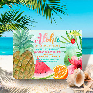 Aloha Tropical Pineapple Summer Luau Birthday Invitation