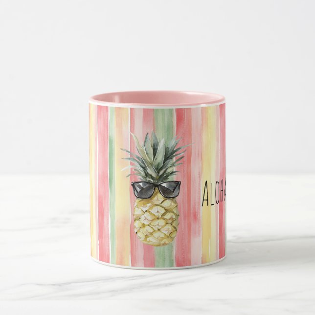 Aloha Tropical Pink Mint Yellow Green Pineapple Mug (Center)