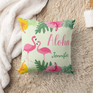 Aloha Tropical Pink Yellow Hibiscus Personalised T Cushion