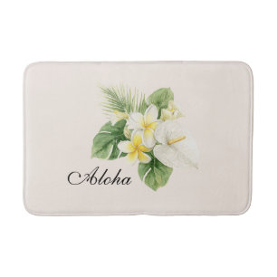 Aloha Tropical Plumeria Flowers Bath Mat