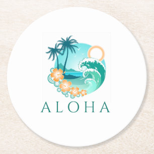 Aloha Tropical Round Paper Coaster