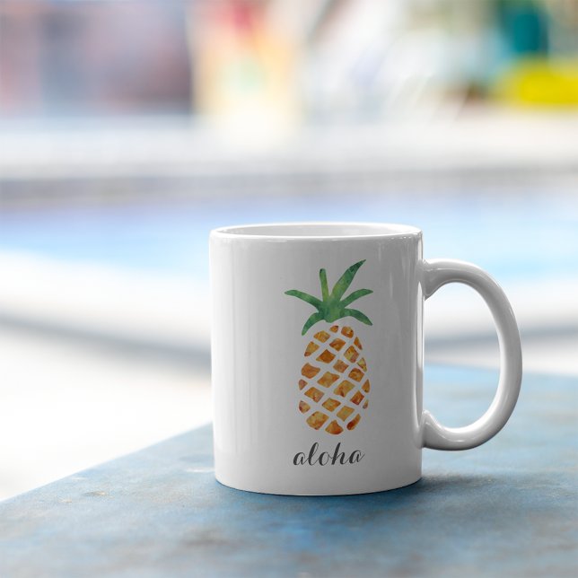 Aloha Tropical Watercolor Pineapple Coffee Mug (Creator Uploaded)
