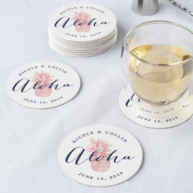 Aloha Tropical Watercolor Pineapple Round Paper Coaster (Creator Uploaded)