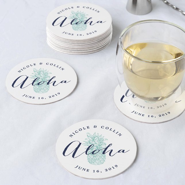 Aloha Tropical Watercolor Pineapple Round Paper Coaster (Creator Uploaded)