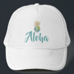 Aloha Tropical Watercolor Pineapple Trucker Hat<br><div class="desc">Aloha Tropical Watercolor Pineapple Trucker Hat</div>
