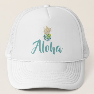 Aloha Tropical Watercolor Pineapple Trucker Hat