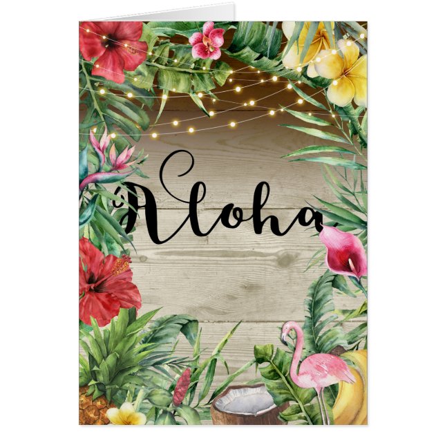 Aloha Tropical Wood Floral Leaves & Lights (Front)