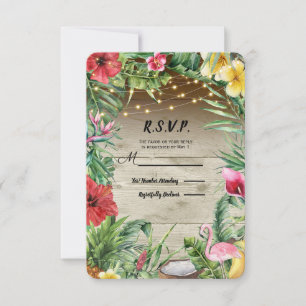 Aloha Tropical Wood Floral Leaves Lights RSVP Card