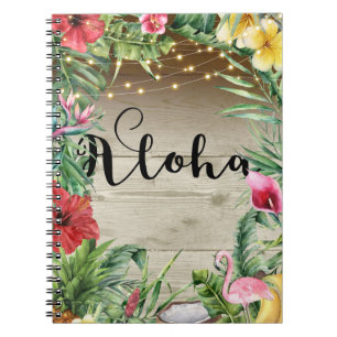 Aloha Tropical Wood Floral Leaves & Lights Summer Notebook