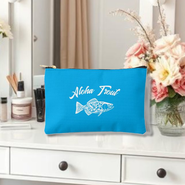 Aloha Trout-Blue Hawaiian Accessory Pouch (Aloha Trout Fisherman Trend Hawaiian Fish Beach Summer Coastal Cosmetic Bag Light blue)