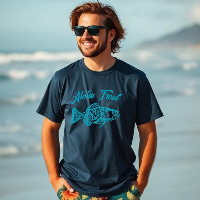 Aloha Trout-Fisherman Style T-Shirt (Aloha Trout-Hawaiian t shirt-Tropical-Summer T shirt-Beachcore-surfer- Fisherman Core)