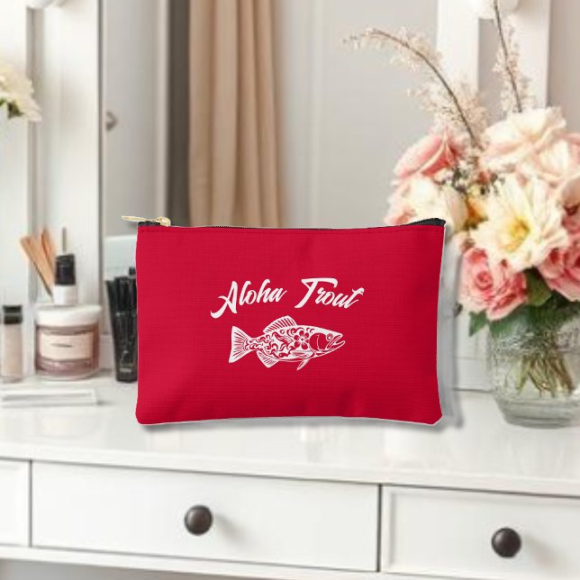 Aloha Trout-Hawaiian Cherry Red Accessory Pouch (Aloha Trout Fisherman Trend Hawaiian Fish Beach Summer Coastal Cosmetic Bag Cherry Red)