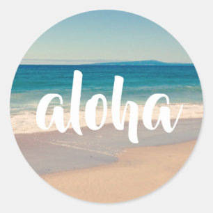 Aloha Turquoise Aqua Beach Photo Classic Round Sticker