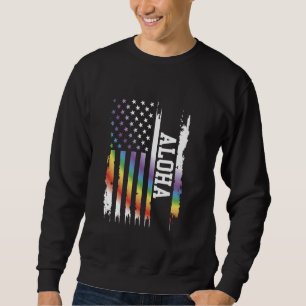 Aloha United States Distressed Rainbow w US Flag Sweatshirt