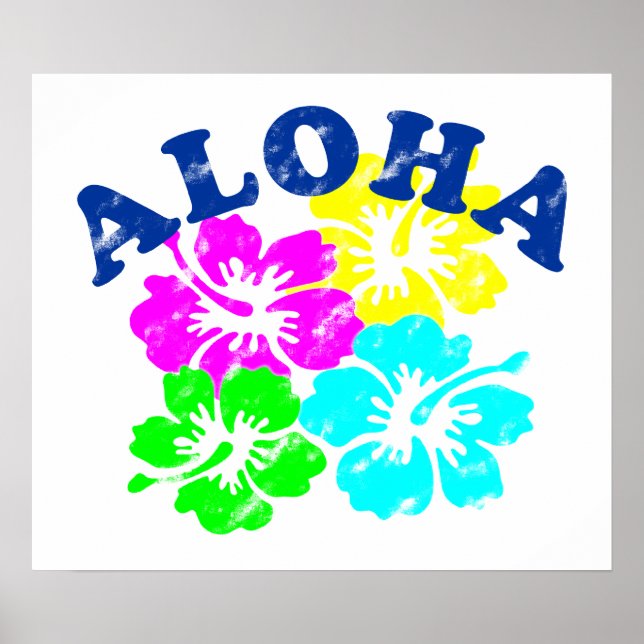 Aloha Vintage Poster Colourful Hawaiian Flowers (Front)