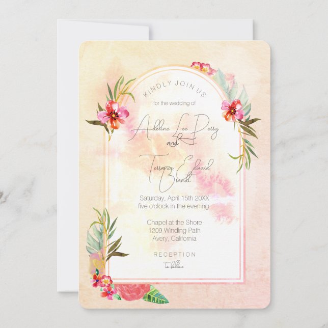 Aloha Watercolor Floral Invitation (Back)