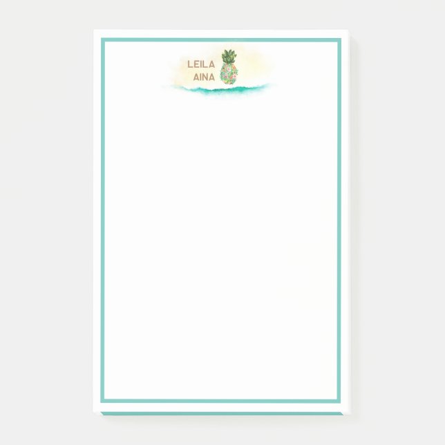 Aloha Watercolor Pineapple Island Post-it Notes (Front)