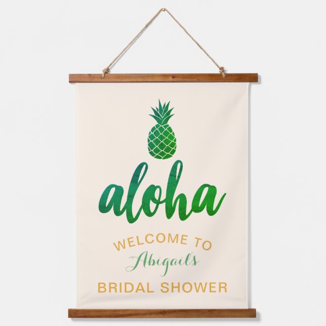 Aloha Welcome Bridal Shower (Green) Hanging Tapestry (Front)