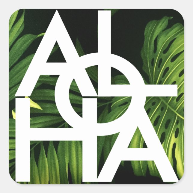 Aloha White Graphic Hawaii Palm Square Sticker (Front)