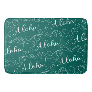 ALOHA white seamless pattern with LINES Bath Mat