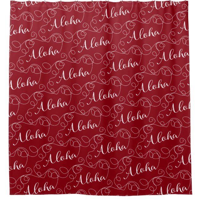 ALOHA white seamless pattern with LINES Shower Curtain (Front)