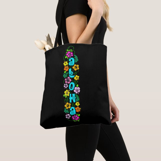 Aloha with Flowers Tote Bag (Close Up)