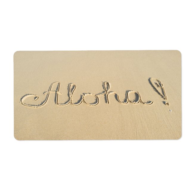 Aloha word sign on the beach sand (Front)