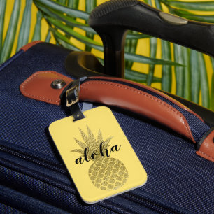 Aloha Yellow Gold Pineapple Tropical Vacation Luggage Tag