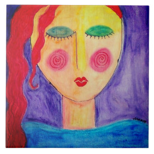 Alone Abstract Portrait of a Woman Ceramic Tile
