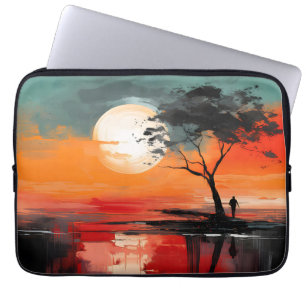 Alone by the Lake – Abstract Sunset Landscape Art Laptop Sleeve
