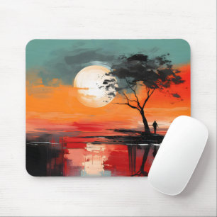 Alone by the Lake – Abstract Sunset Landscape Art Mouse Pad