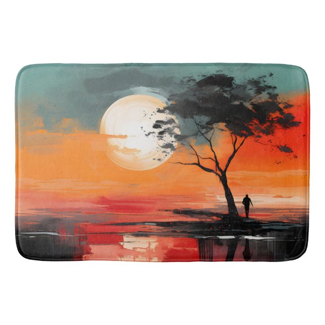 Alone by the Lake – Solitude at Sunset Bath Mat (Front)