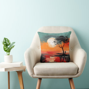 Alone by the Lake – Solitude at Sunset Cushion