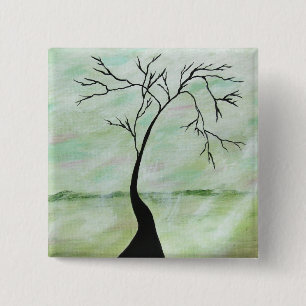 Alone I Waited Abstract Landscape Art Crooked Tree 15 Cm Square Badge