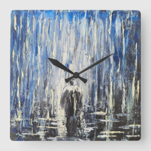 Alone in the Rain – Moody Emotional  Square Wall Clock