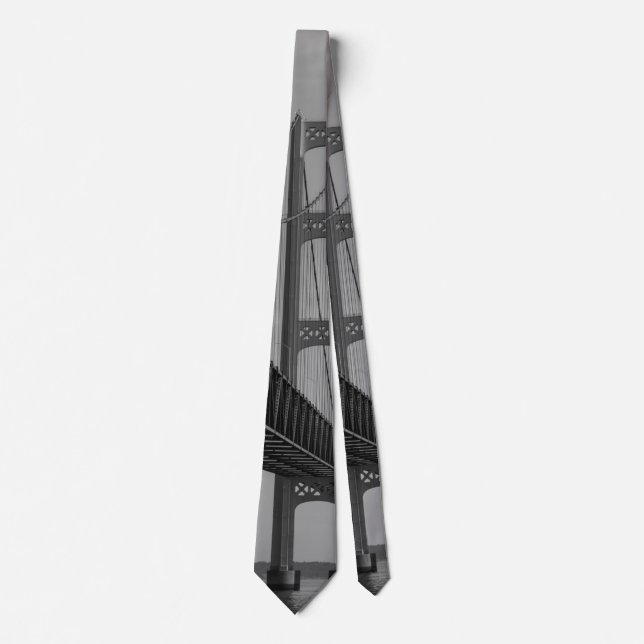Along Mackinac Bridge Grayscale Neck Tie (Front)
