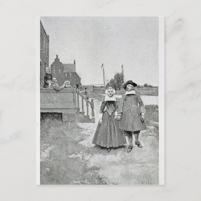 Along the Canal in Old Manhattan Postcard (Front)