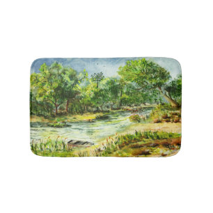 Along the Ocklawaha River Old Florida Watercolor Bath Mat