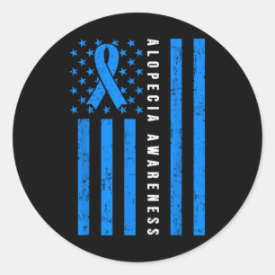 Alopecia Areata Awareness I Wear Blue Ribbon Suppo Classic Round Sticker