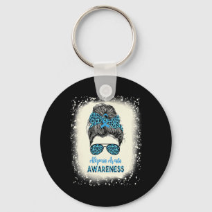 Alopecia Areata Awareness Messy bun Hair Loss Warr Key Ring