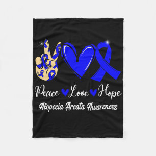 Alopecia Areata Awareness Peace Love Hope Blue Rib Fleece Blanket