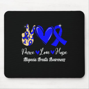 Alopecia Areata Awareness Peace Love Hope Blue Rib Mouse Pad