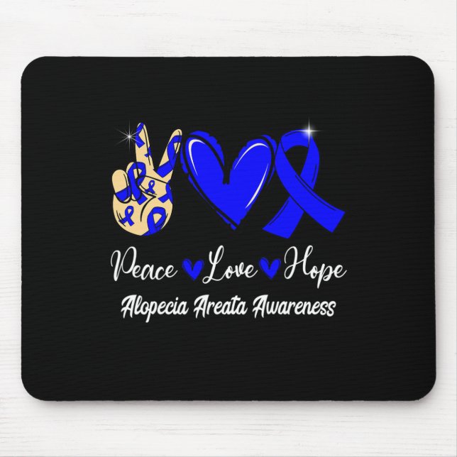 Alopecia Areata Awareness Peace Love Hope Blue Rib Mouse Pad (Front)
