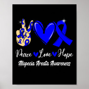 Alopecia Areata Awareness Peace Love Hope Blue Rib Poster